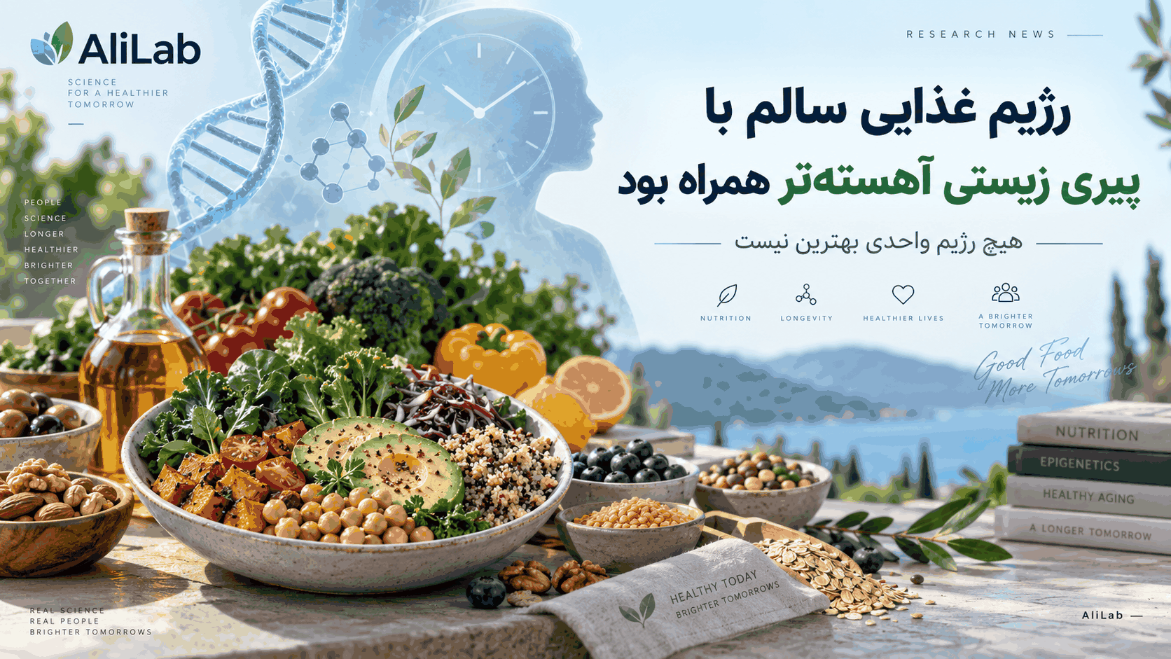 کاور AliLab درباره ارتباط رژیم غذایی سالم با پیری زیستی آهسته‌تر